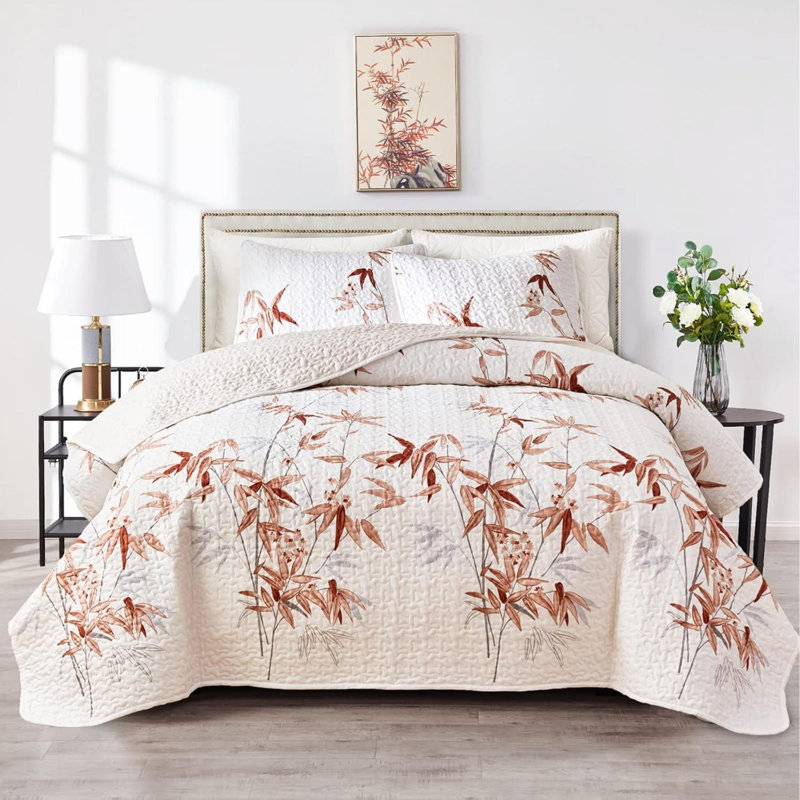 Ensemble de courtepointe 2 pièces Botanical, Burnt Orange Floral
