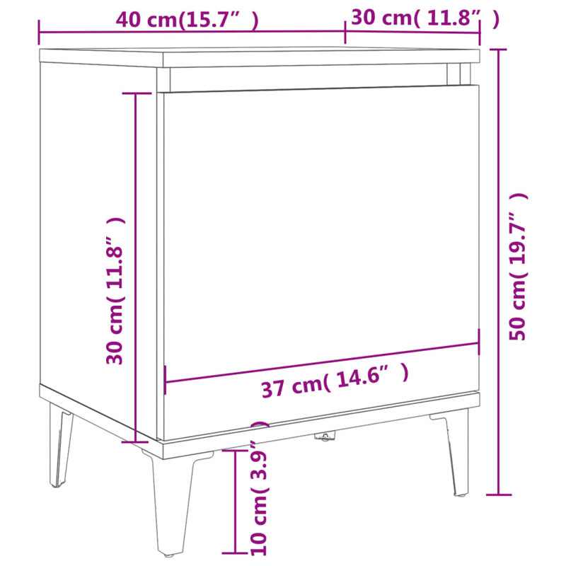 40cm W Manufactured Wood Bedside Table, Brown Oak, No