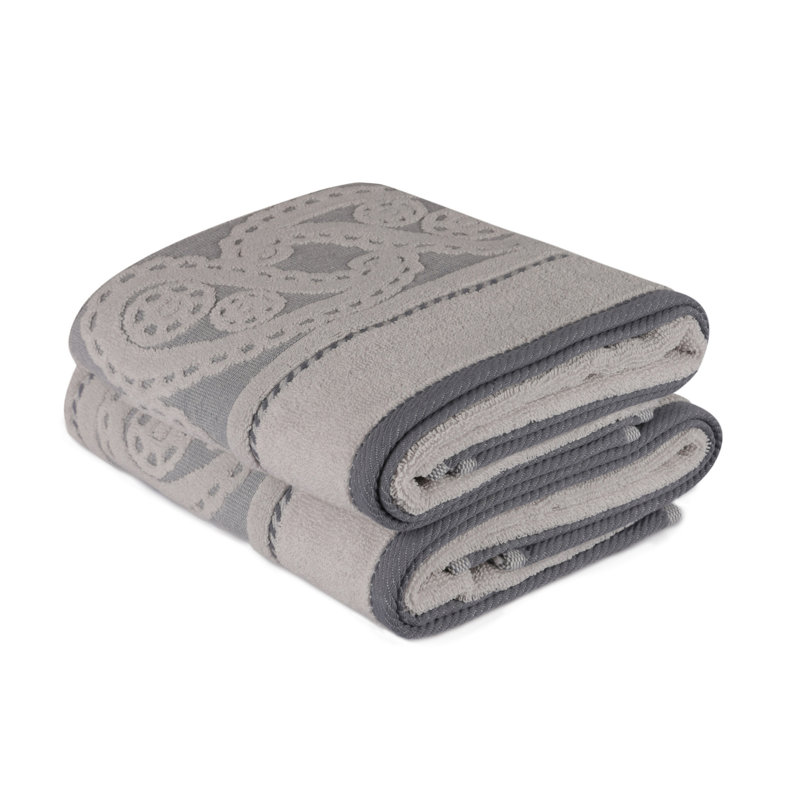 Leshara 2 Piece 100% Cotton Hand Towel Set, Gray/Dark Gray