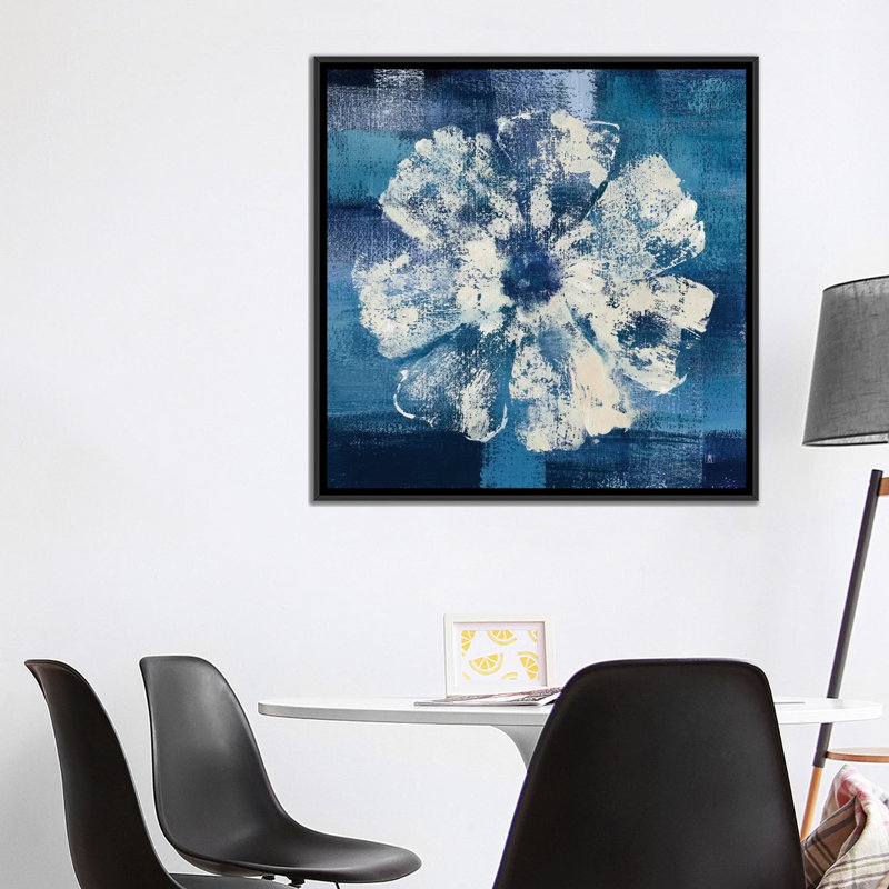 « ocean fleuri i », impression sur toile, H 18 po x l 18 po x P 1,5 po, Toile avec cadre noir, Pas de tapis