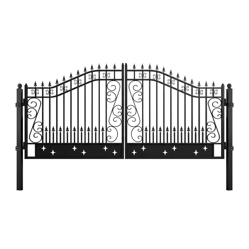 14 ft. W Steel Dual Swing Driveway Gate with Posts- Star Style