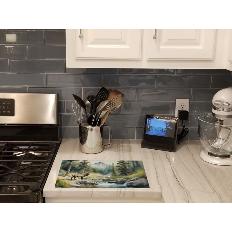 Mountain Stream Elk Glass Cutting Board