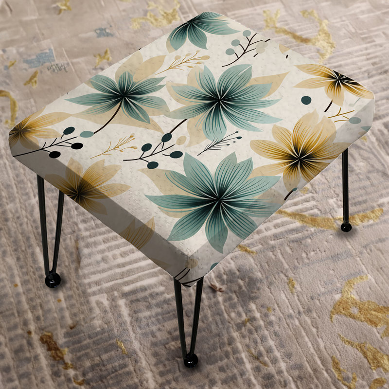 Motif floral élégant sarcelle et beige - Repose-pieds rectangulaire floral