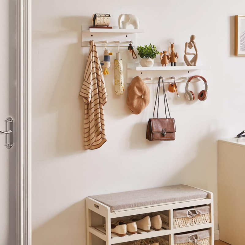 Wood Wall Organizer with Wall Baskets, White