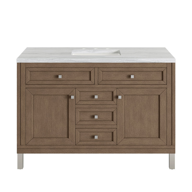 Chicago 48'' W Single Vanity, Walnut Whisper, Parisien Bleu, 8" Widespread