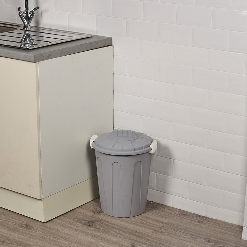 Horsten Plastic Manual Lift Kitchen Trash Can, Grey, 23 Litres