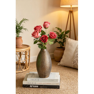 Textured Ceramic Vase with Bronze Finish, 11 Inch Modern Table Vase – Metallic Glaze Accent for Living Room, Shelf & Entryway Decor