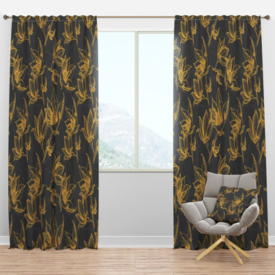 Hand Drawn Floral Semi-Sheer Thermal Rod Pocket Single Curtain Panel
