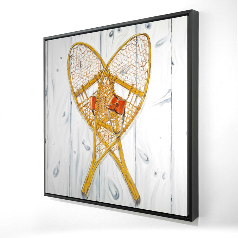 Raquettes à neige en bois rétro | Décoration rustique sur toile encadrée
