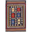 Tapis décoratif en laine de conception unique noué à la main bleu marine/rouge/jaune 3 pi 1 po x 5 pi 1 po