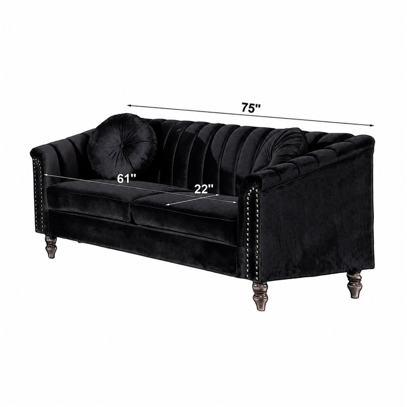 Élégant canapé en flanelle à 3 places - Design confortable, durable et luxueux, Noir