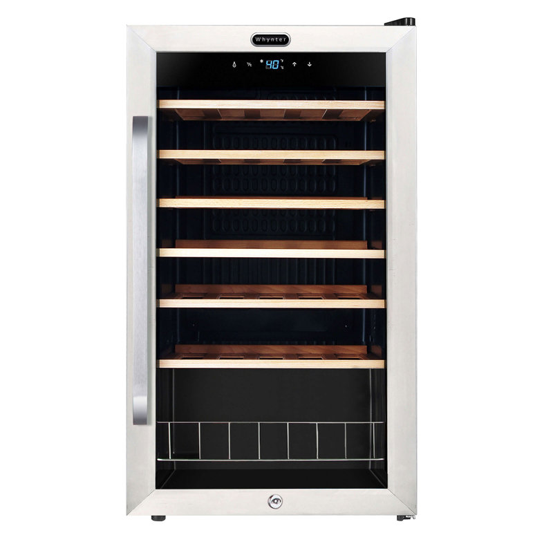 34 Bottle Stainless Steel Freestanding Wine Cooler with LED Lighting