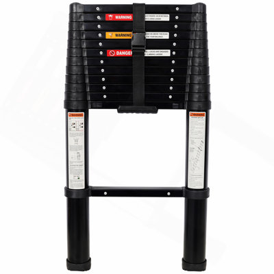 12.5FT Telescopic Ladder Aluminum Ladder with Non-Slip Feet, Slow Down Safety Function Portable Extension Ladder for Household and Outdoor Working, 330lb Capacity Black