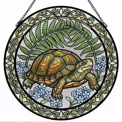 Turtle Fern Stained Glass Window Panel，12"H