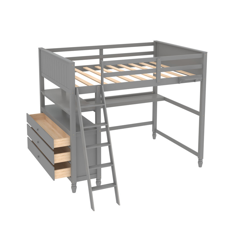 Flournory Kids Twin Loft Bed with Drawers, Gray