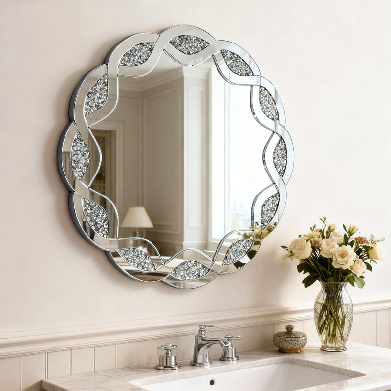 Miroir mural rond argenté 31,5 pouces Wave