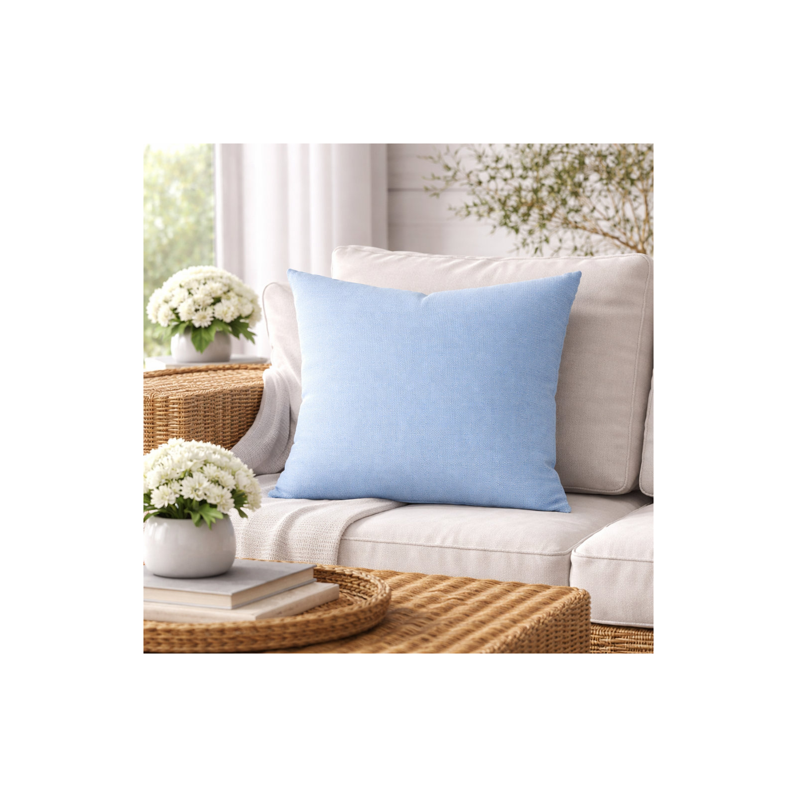 Indoor/Outdoor Throw Pillow, Square 18", Canvas Air Blue Sunbrella® Canvas