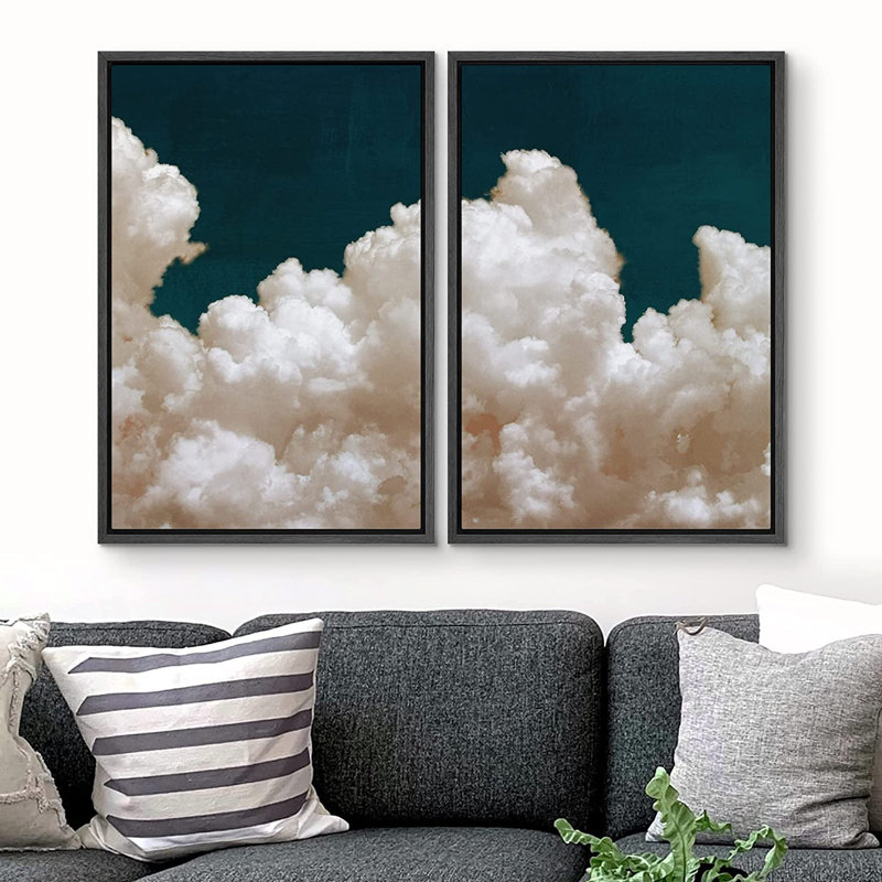 «Pastel Cloud», bleu marine, ciel, nature, art mural moderne sur toile, 2 pièces, reproduction d'art, H 36 po x l 48 po, Noir