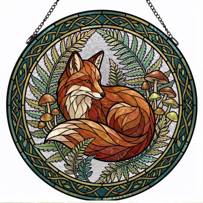 Fox Fern Stained Glass Window Panel，7.8H