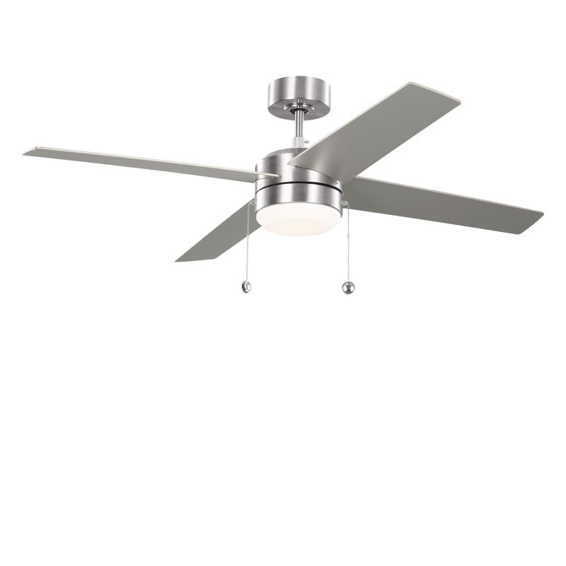 Loni 52 LED Ceiling Fan, American Walnut/Blade Silver, Pull Chain, Brushed Steel