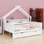 Lits plateforme en bois avec DEL, tablettes de rangement, tiroirs et garde-corps-144006997