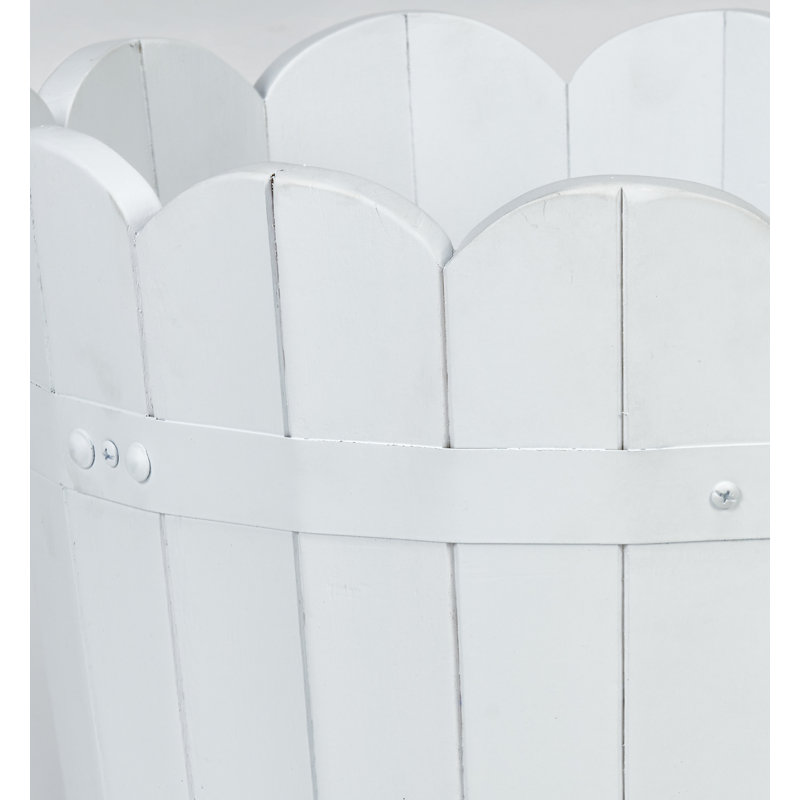 Padminie Wood Barrel Planter, White, 11'' H x 13'' W x 13'' D
