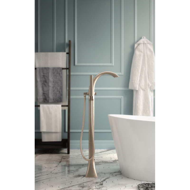 Robinet de baignoire à fixation sur le plancher à poignée unique Voss, Nickel brossé