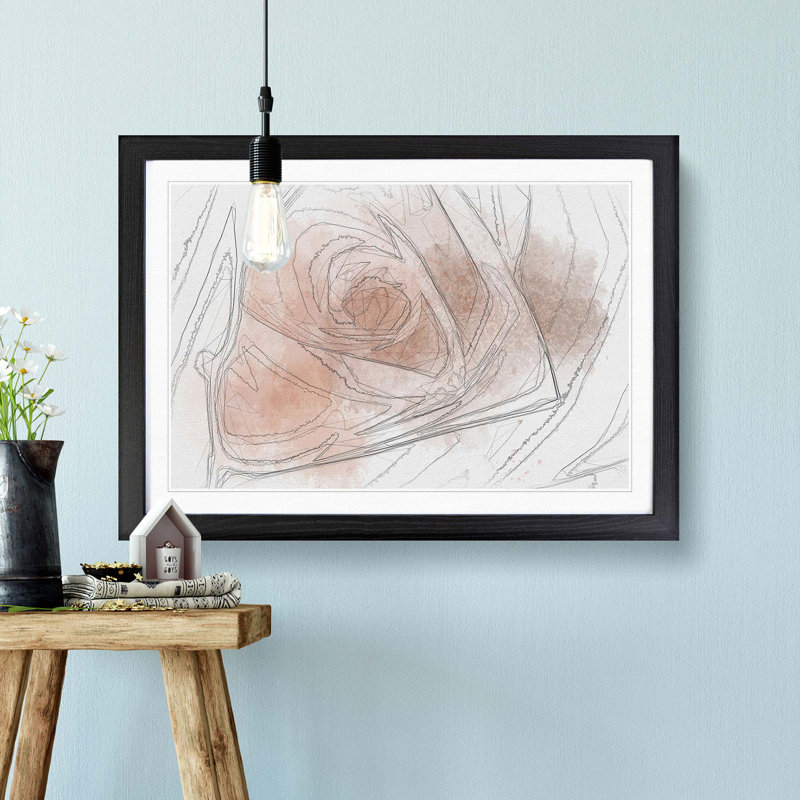 Light Pink Rose in Abstract - Picture Frame Graphic Art Print, 36cm H x 48cm W x 2cm D, Black Framed
