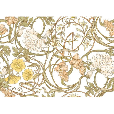 Beige Art Nouveau Floral Vine Wallpaper