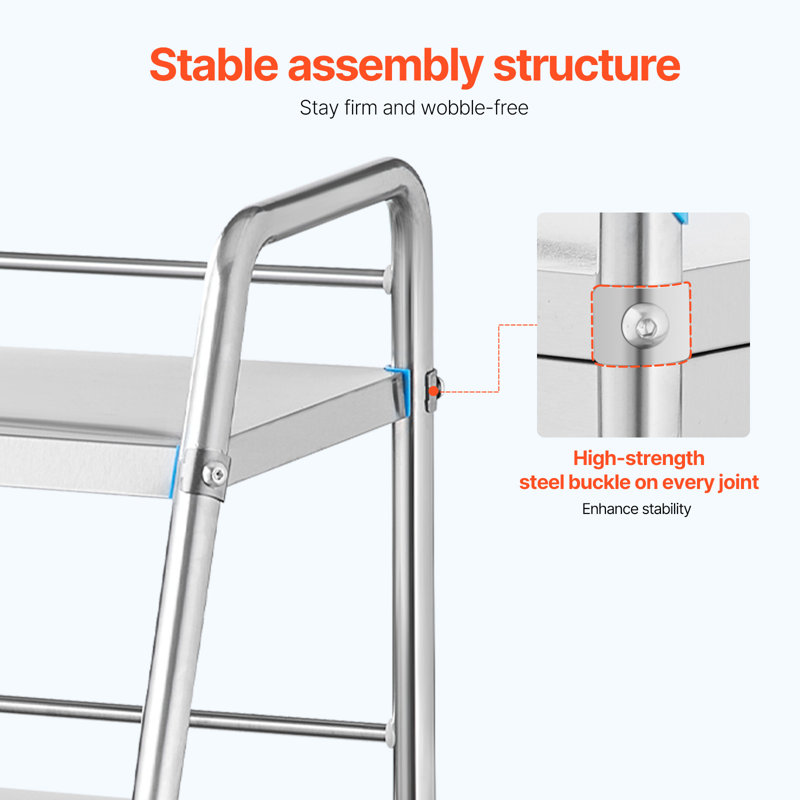 Silver Stainless Steel 3-Tier Mobile Lab Cart with Drawer