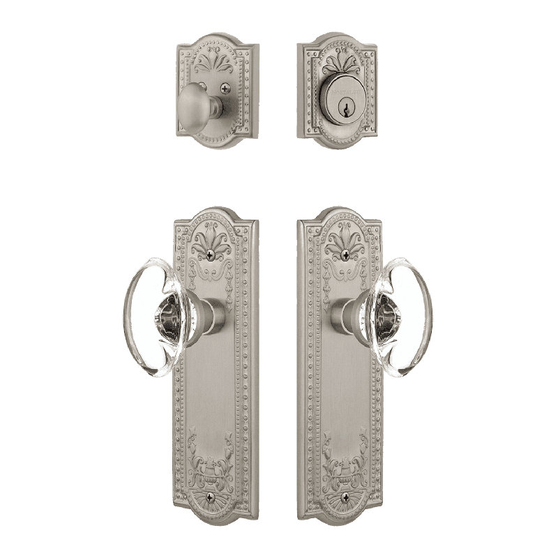 Ensemble d'entrée Nostalgic Warehouse Meadows avec poignée ovale en cristal transparent, Nickel satiné, 2.75