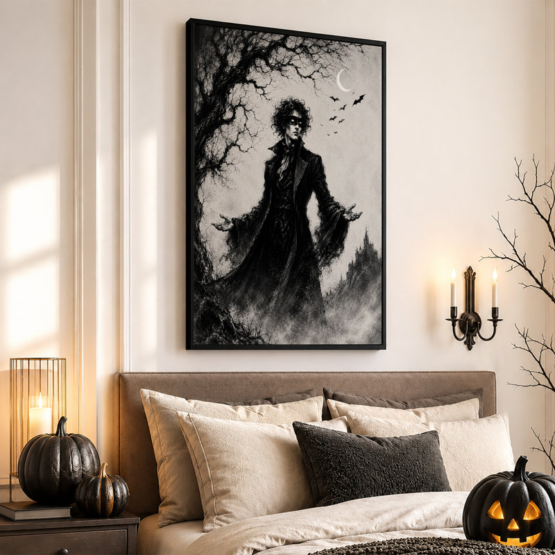 «Masked Vampire Under Crescent Moon», H 36 po x l 24 po