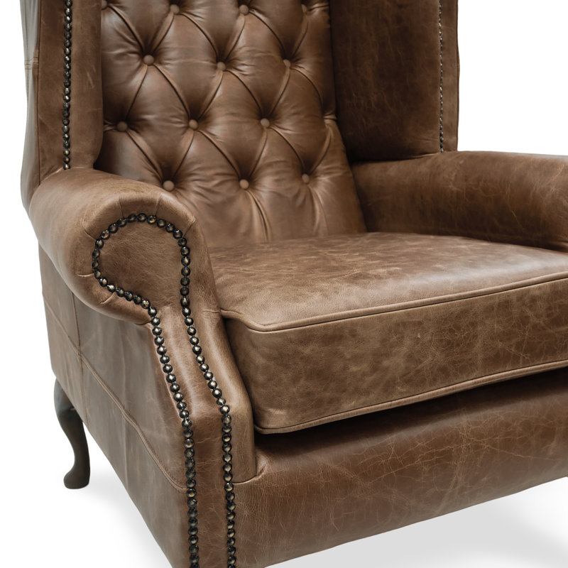Maritschnik Upholstered Wingback Chair with Footstool, Brown