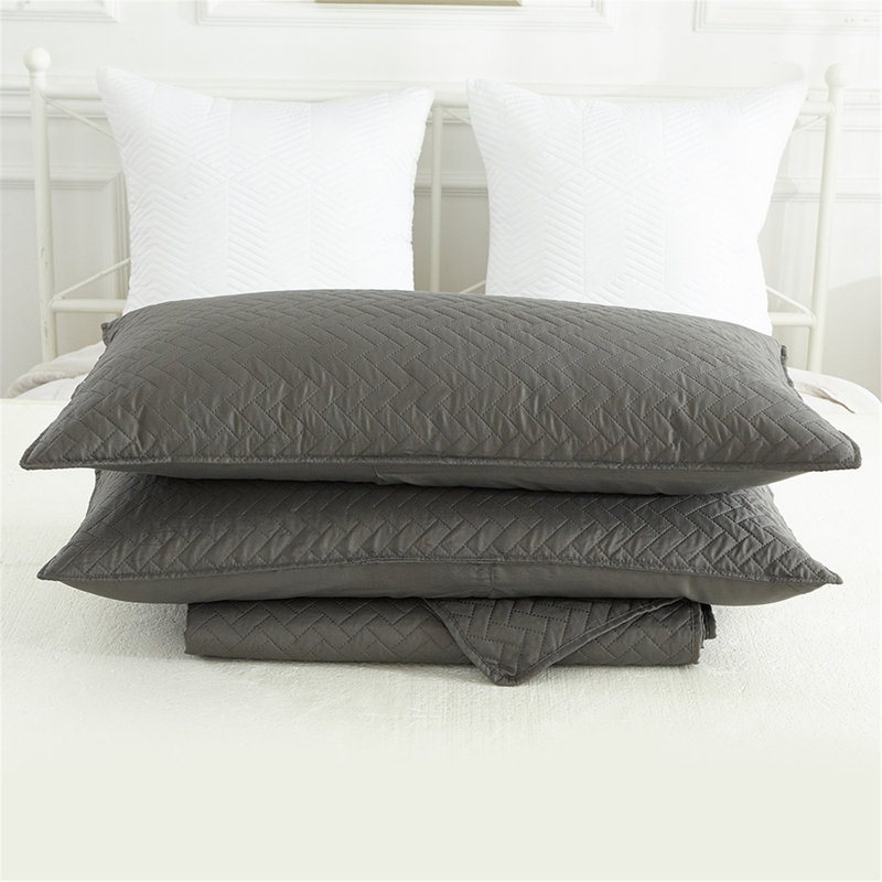 Ensemble de courtepointe réversible en microfibre 3 pièces , Courtepointe très grand + 2 très grandes taies d, Gris clair