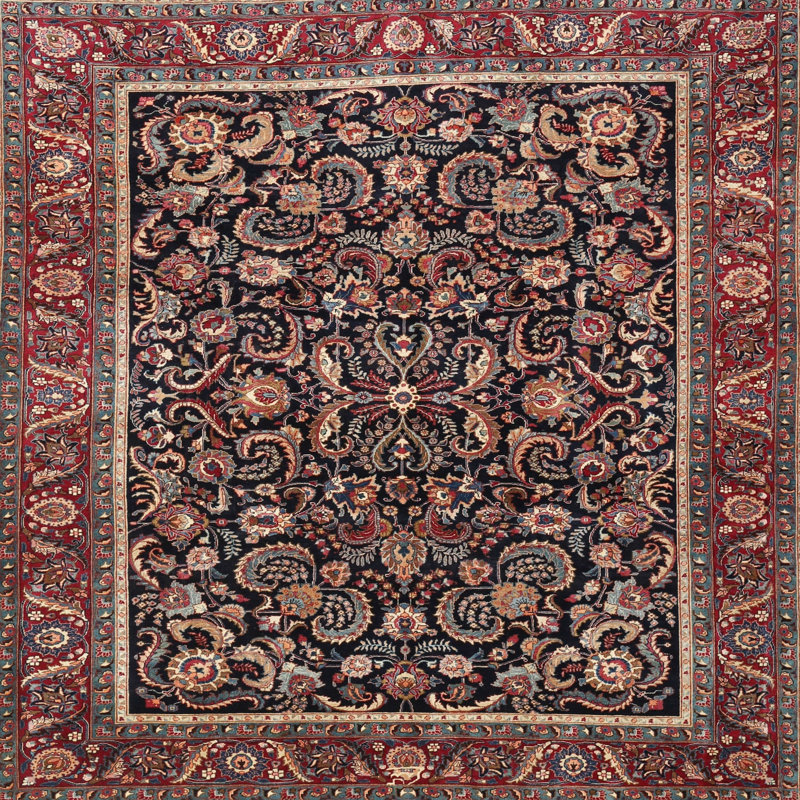 Rouge oriental/noir/beige Tapis décoratif, Rond 7 pi