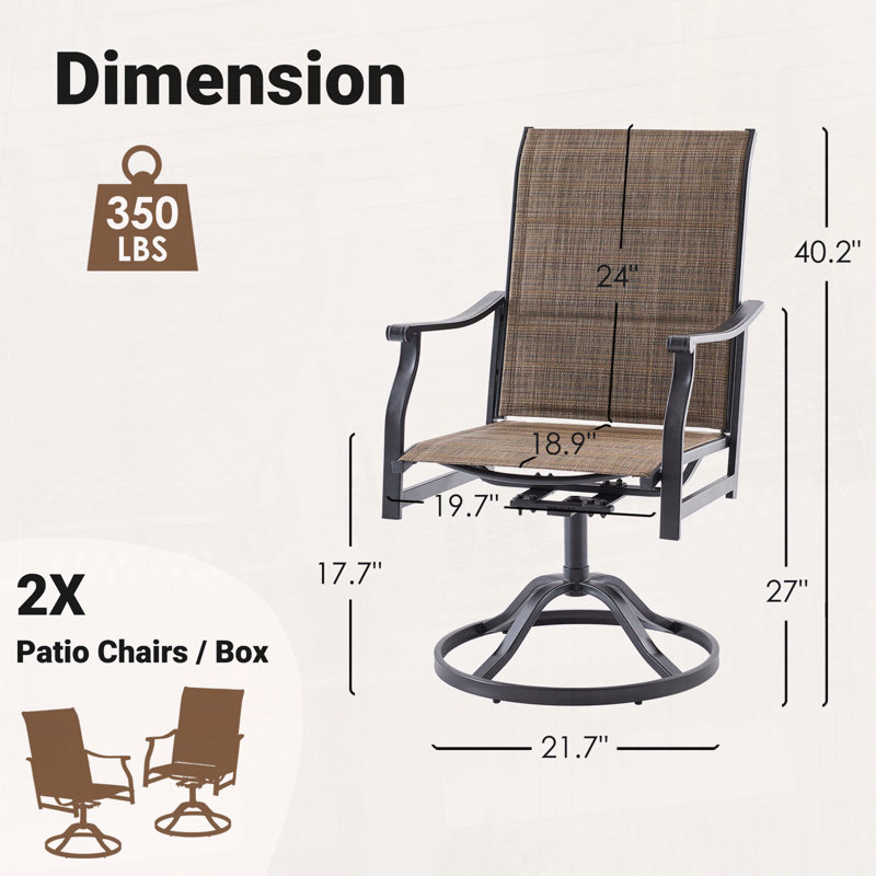 Latitude Run® 360° Swivel Patio Dining Chairs Set of 2 with Padded ...