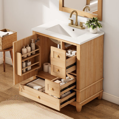 Meuble-lavabo autoportant de 30 po avec portes et tiroirs à fermeture en douceur