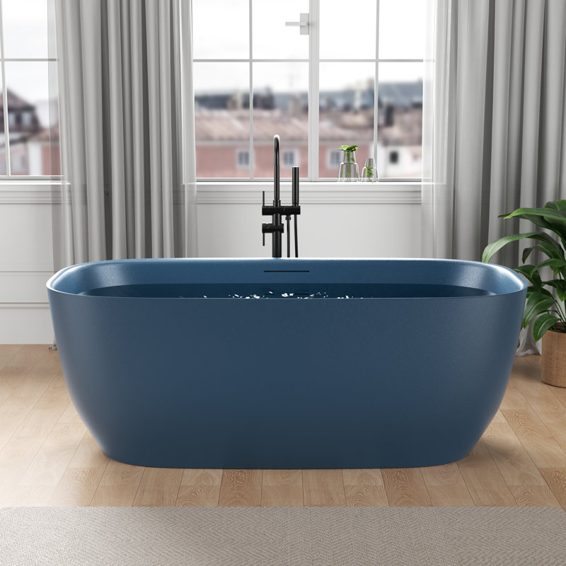 Baignoire autoportante à fond plat avec drain central 68 x 32 Piete Series en bleu prussien, Bleu
