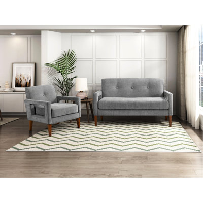 Chenille grise rembourrée 2 pièces et chaise de salon - ressorts ensachés, structure en bois massif, housses de siège amovibles, mobilier moderne de 300 lb: avec pieds au fini noyer, capacité 3