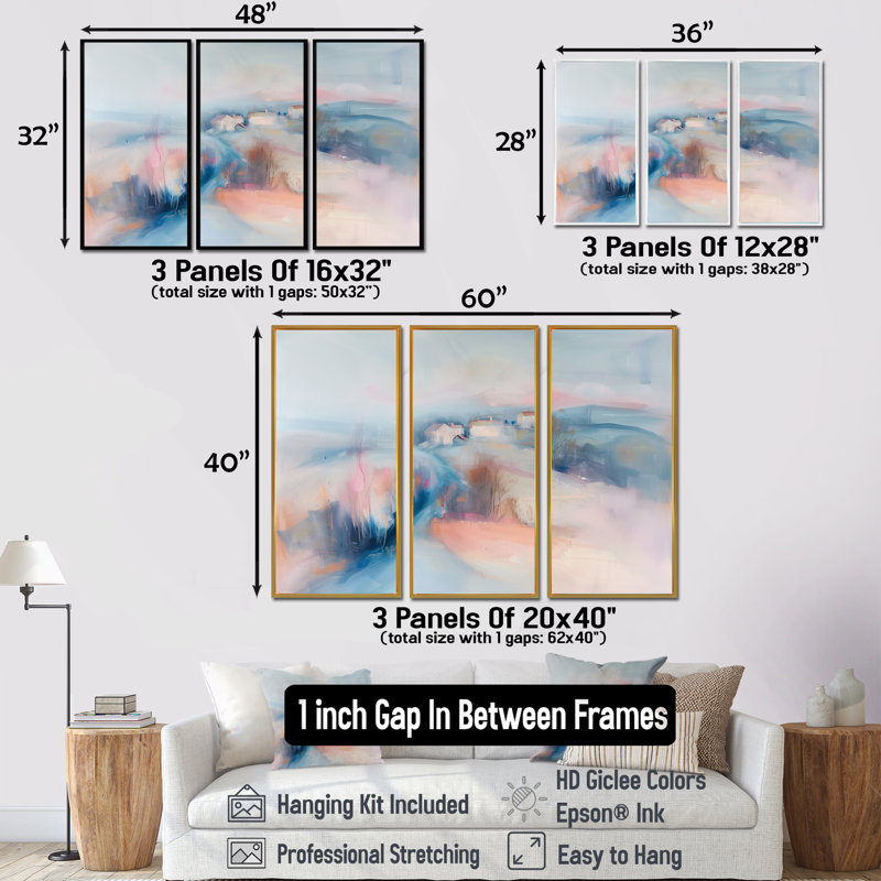 Ensemble de salon Wall Art, Toile avec cadre flottant noir, H 40 po x l 60 po x P 1 po