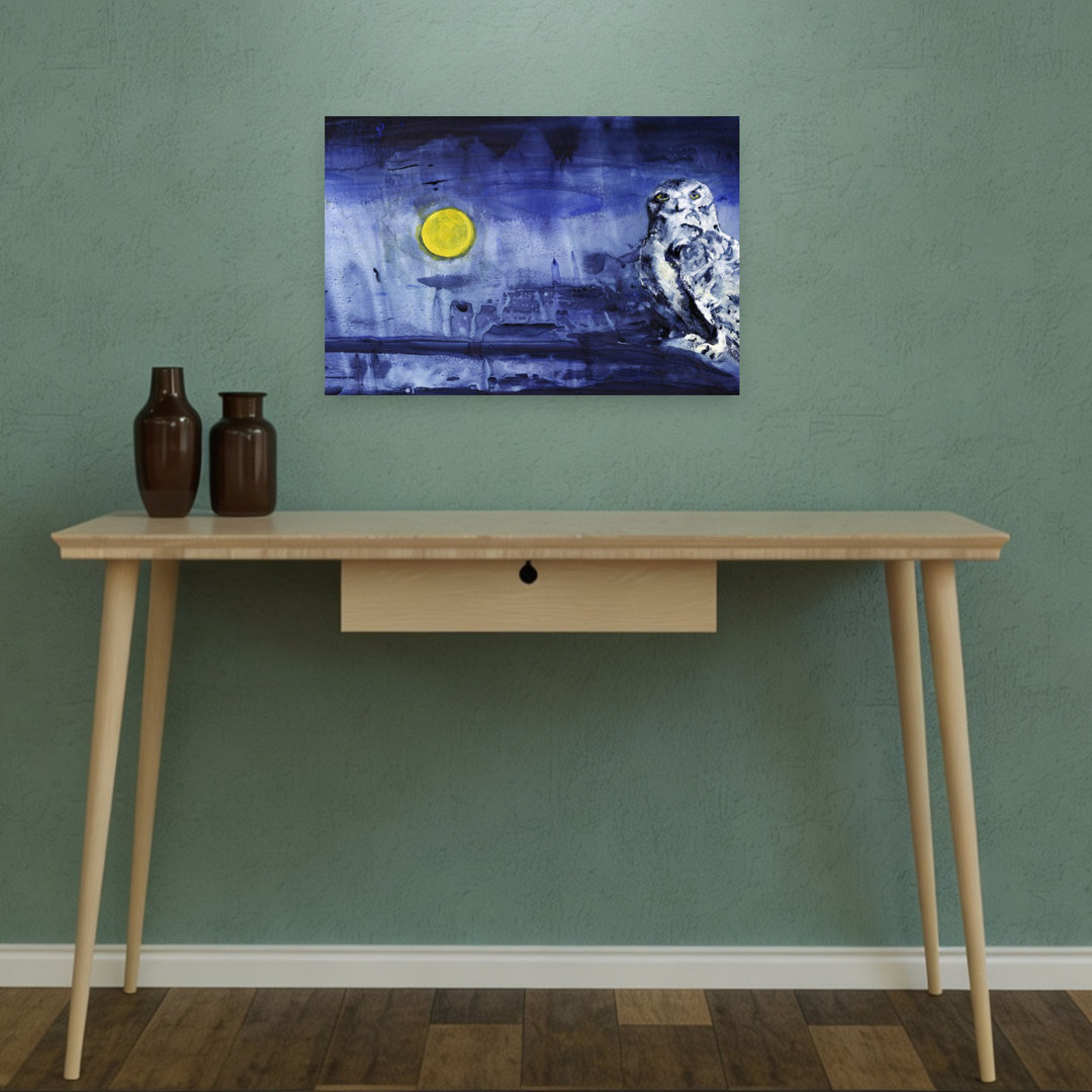 Snowy Owl Moonlight Dreamy Peaceful Serene Bird Owl Forest Landscape Wall Art Print