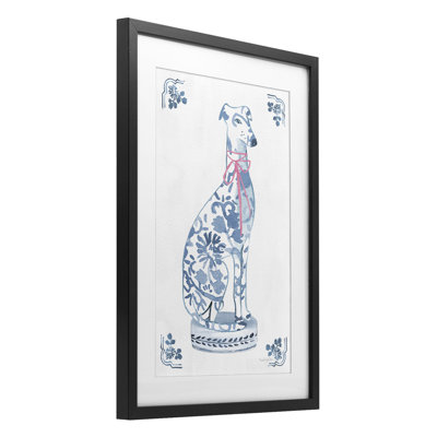Chinoiserie Dog Statue Framed Print Under Glass, design by Mercedes Lopez Charro