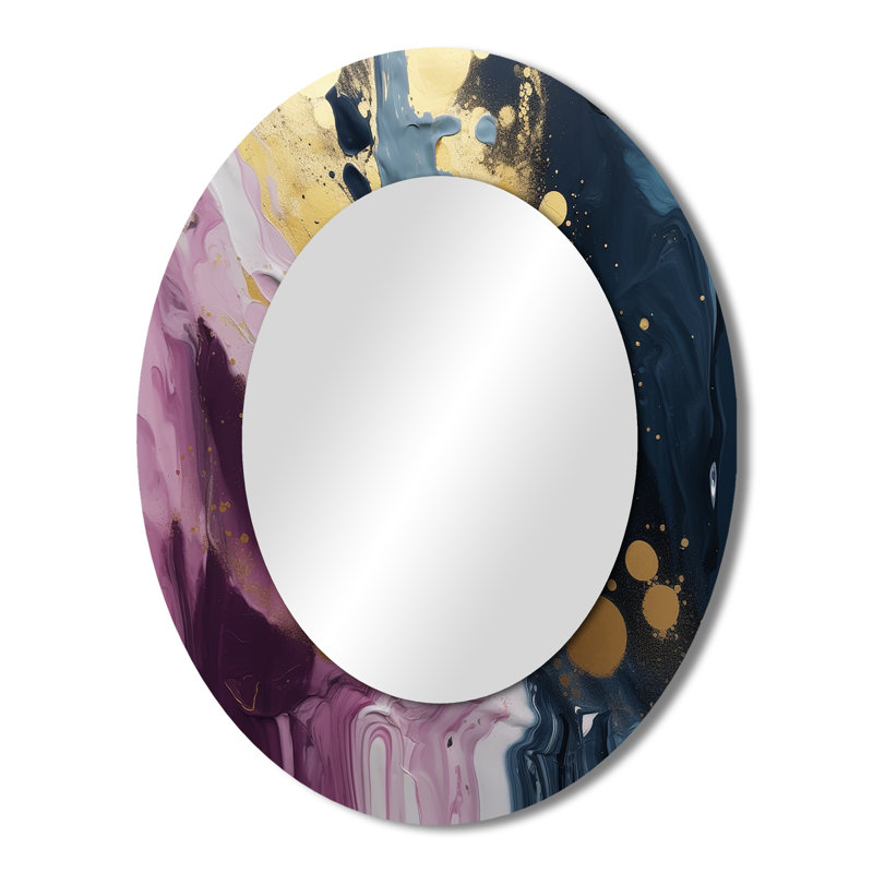 Mauve et bleu mouvements en peinture III - miroir mural moderne ovale, 43 po x 33 po