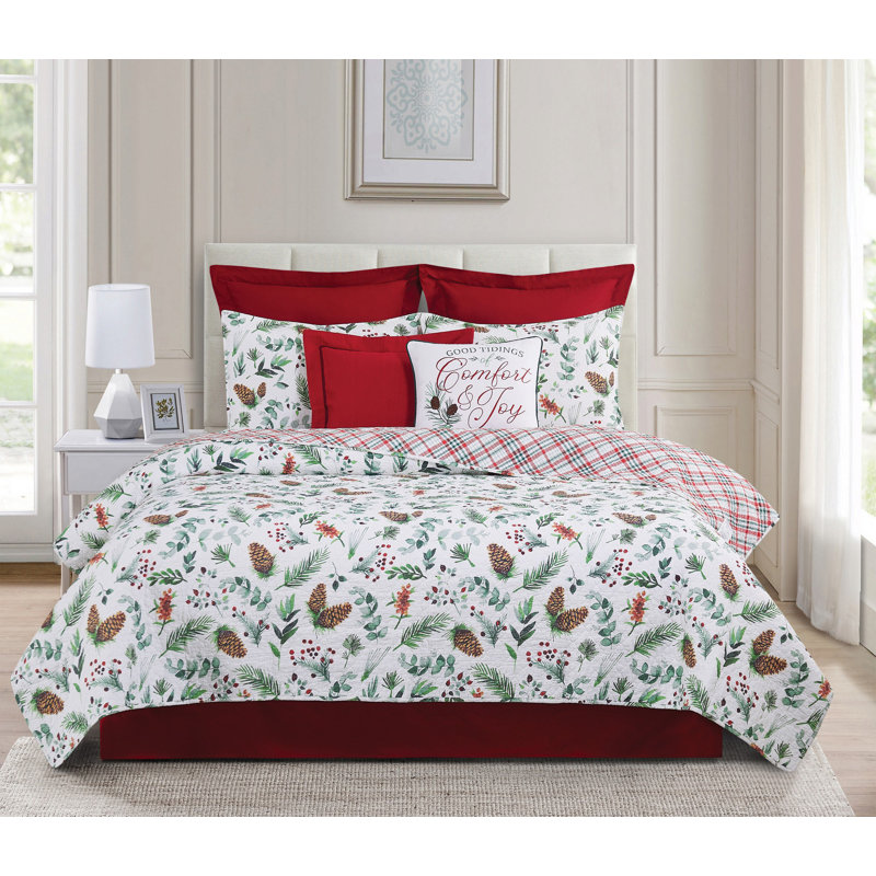Jovie King Red Cotton Reversible Quilt Set