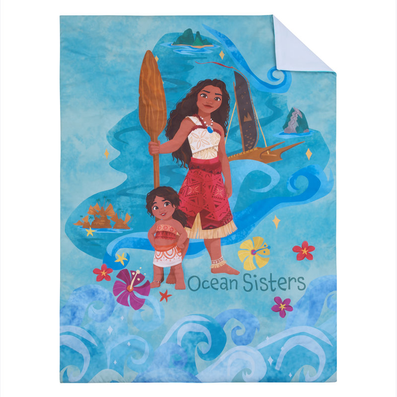 Ensemble de lit pour tout-petits 4 pièces NoJo Disney Moana 2 Ocean Sister - Édredon, drap-housse, drap plat, taie d'oreiller réversible, turquoise et orange
