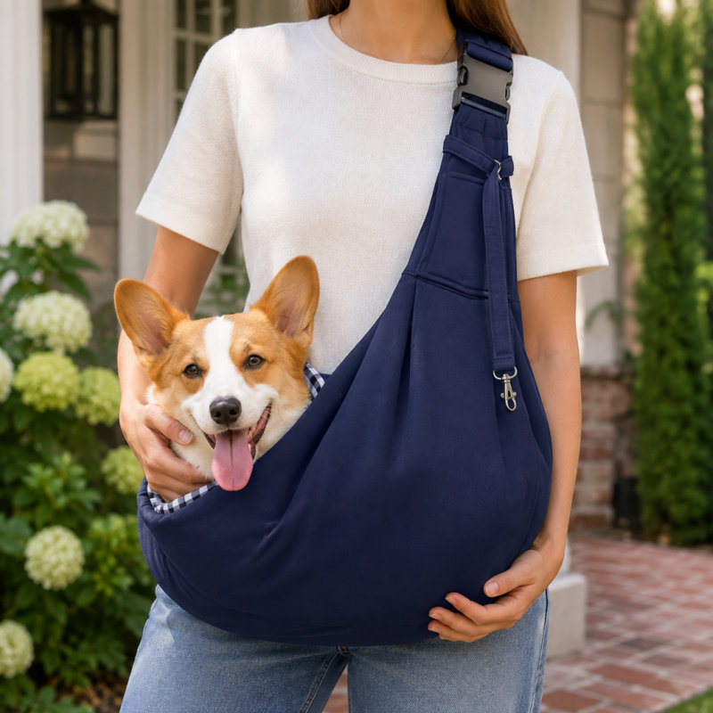 Sac de transport pliable réglable à bandoulière pour les petits chiens et les chats avec une large sangle d'épaule et une ouverture à fermeture à glissière