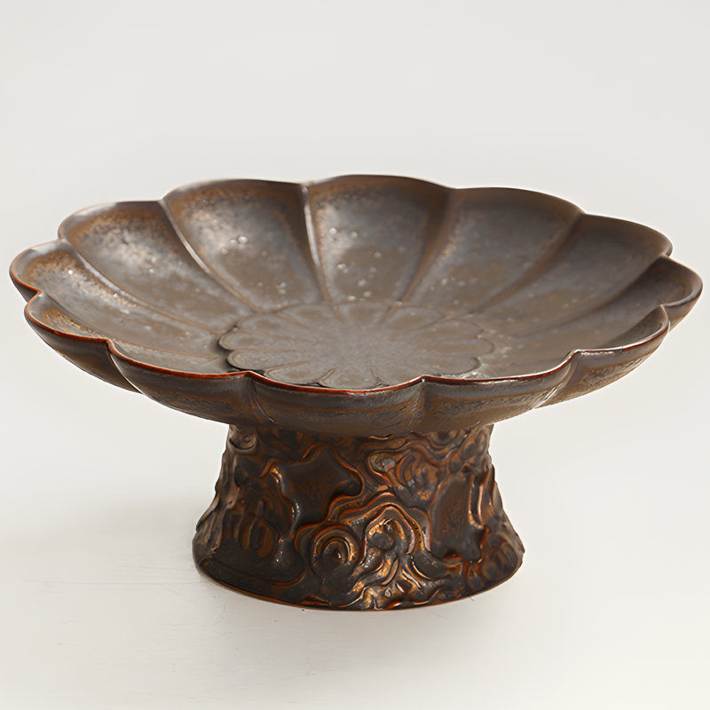 Relief Lotus High Footed Tray - Elegant Ancient Charm, An Artistic Choice To Light Up Homes