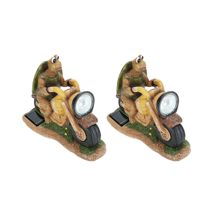 Aspen Creative 4575D123B8694D939A1344612CCDB898, Two Pack Set, Turtle On A Motorcycle Solar LED Accent Light Statue, 10" Length