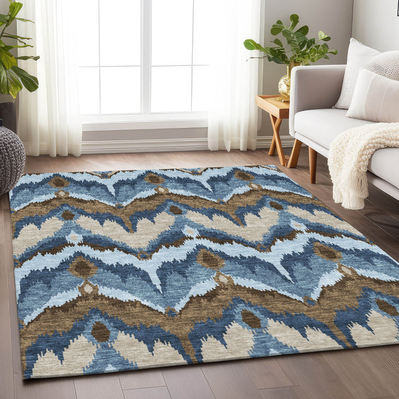 Premium Machine Washable Prisco Blue Rug, Rectangle 2'6" x 3'10"
