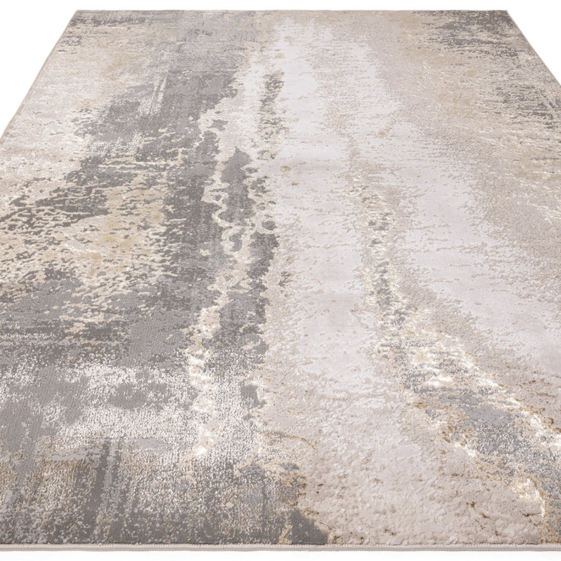 Beige Luxurious ,Modern Abstract Easy To Clean Rug For Bedroom & Living Room, Polyester/Polypropylene Plastic